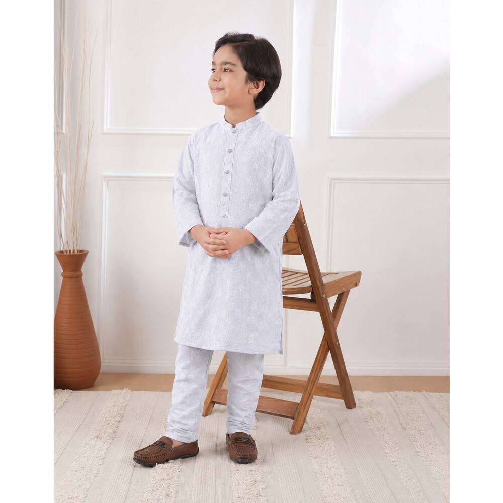 Boys White Cotton Embroidered Kurta Sz6 NWOT Pakistani Indian Chikankari Wedding